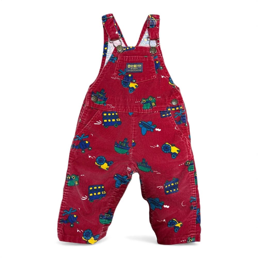 Vintage Oshkosh Paper Tag Rex Transportation Pattern Overalls 18m